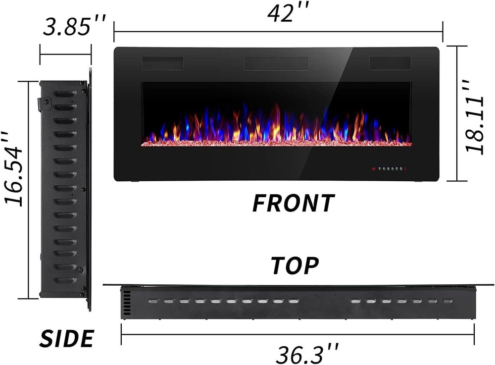 Electric Fireplace 42'' with Remote with Adjustable Flame Brightness & Speed