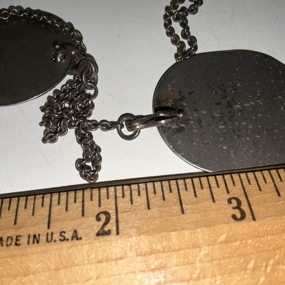 WWII USNR Navy Dog Tags 1945 Pair w/ Original Sterling Chain