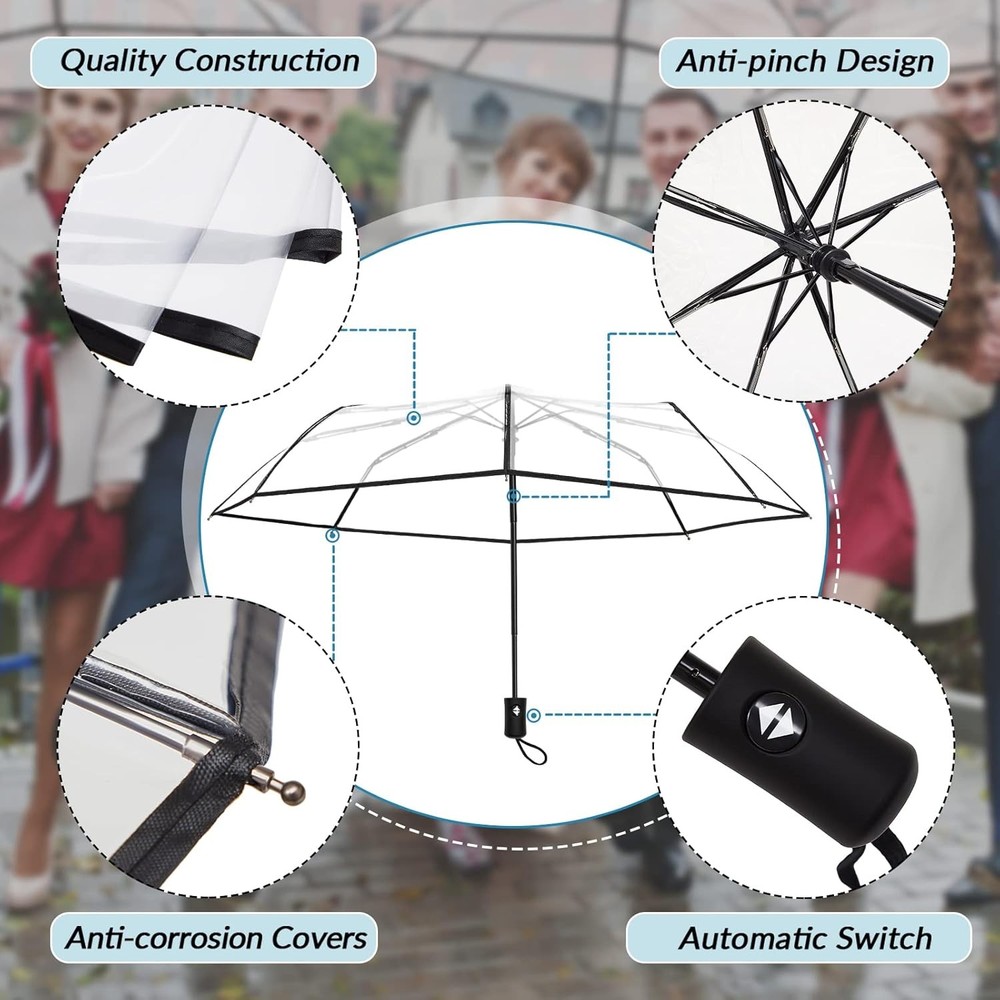 Clear Umbrella Transparent Portable Auto Open Close Compact...