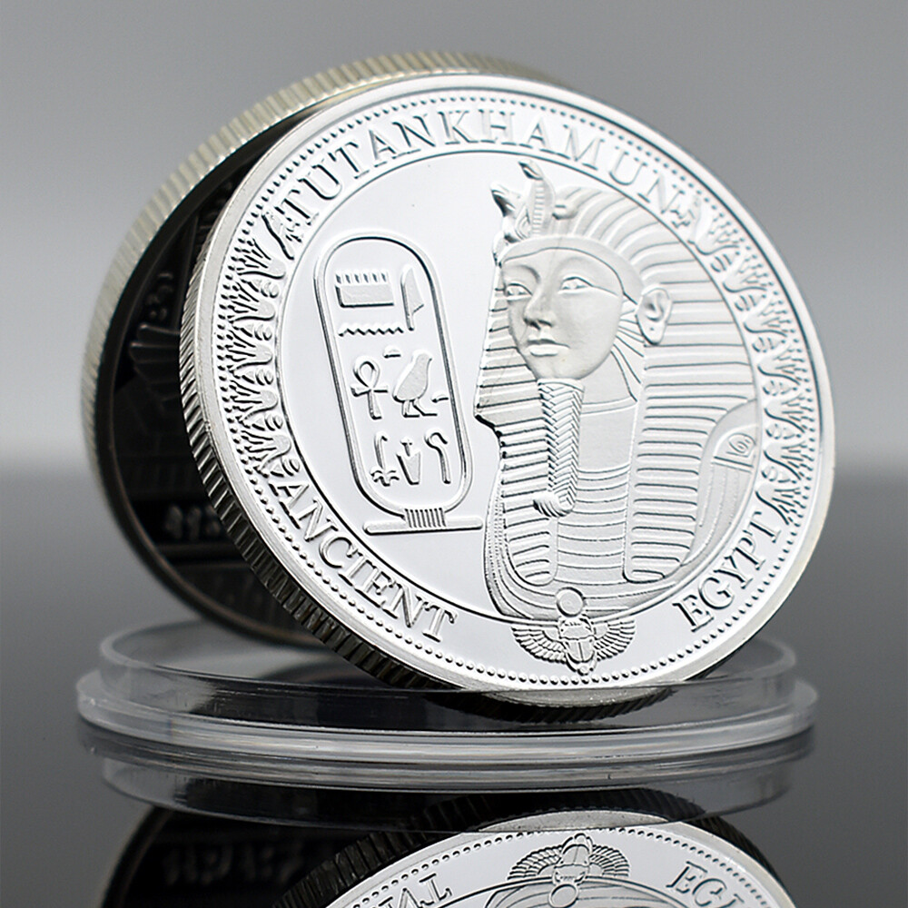 Ancient Egypt Pharaoh Tutankhamon Silver Plated Challenge Coin Sphinx Pyramid