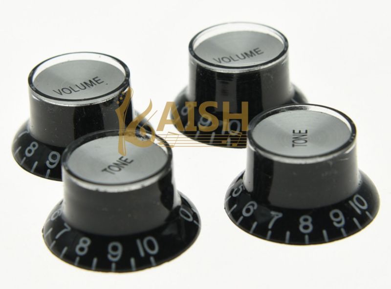 KAISH 4pcs Guitar Reflector Knobs Black/Silver Top Hat Knobs For LP Epiphone SG