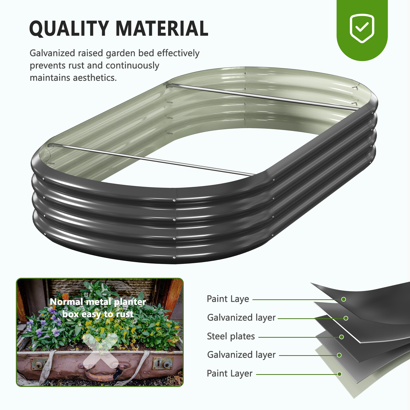 SLSY Galvanized Raised Garden Bed with 85in Tall Garden Trellis for Vegetables
