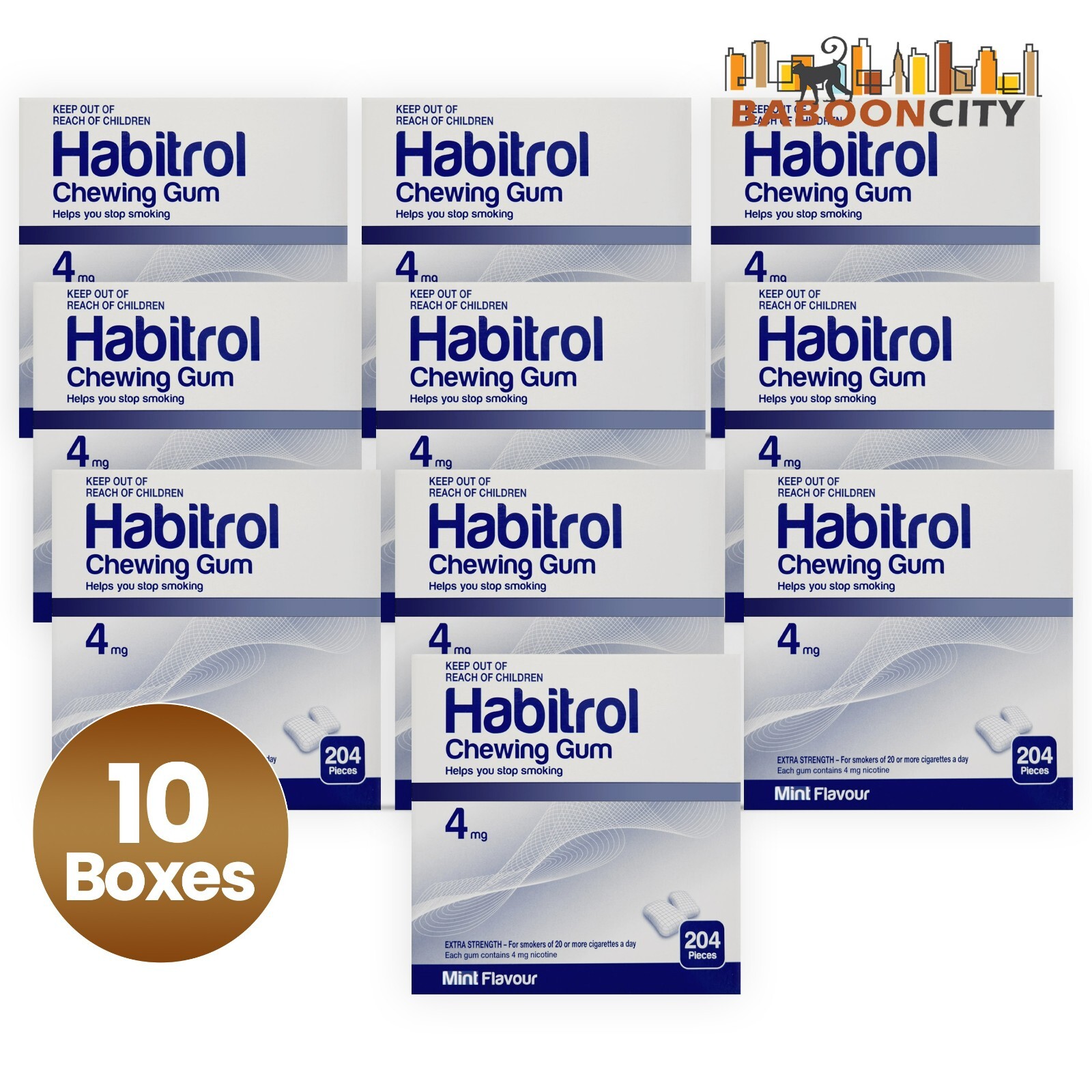 Habitrol Nicotine Gum 4mg MINT Flavor (2040 total pieces = 10 boxes) NEW 11/2027