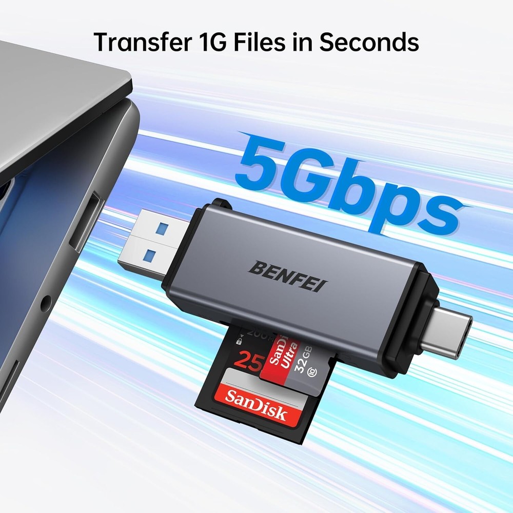 USB 3.0 Type-C SD/TF Dual Card Reader High-Speed Data Transfer for DSLR/PC/MAC