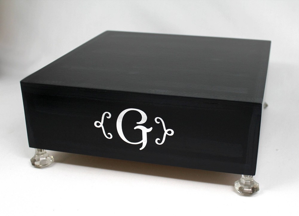 Black Cake Stand Box, Black Silver Cake Stand, Personalized, Custom, Initial...