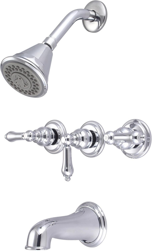 Brass 4-Function Showerhead & 3-Handle Tub Set in Chrome Finish
