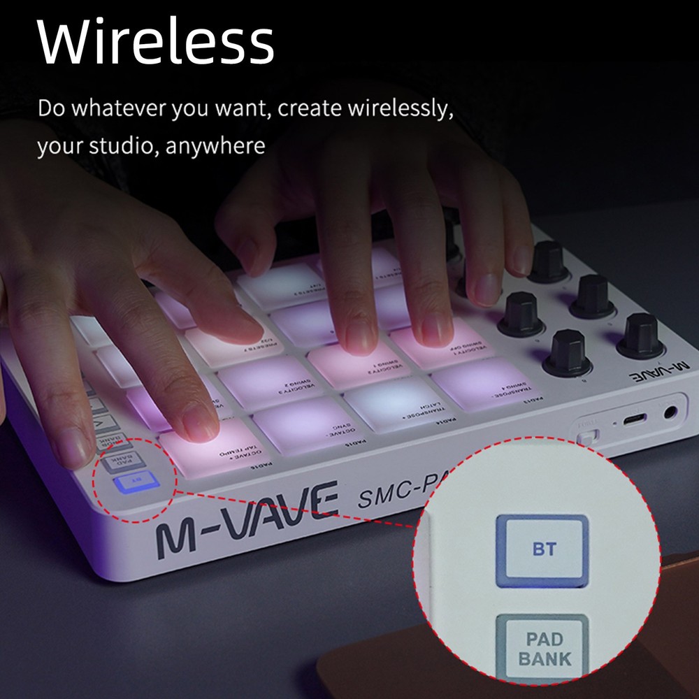 M-VAVE SMC-PAD Wireless MIDI Drum Pad Controller 8 Knobs for Beginner