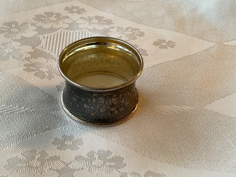 Antique sterling silver NIELLO napkin ring