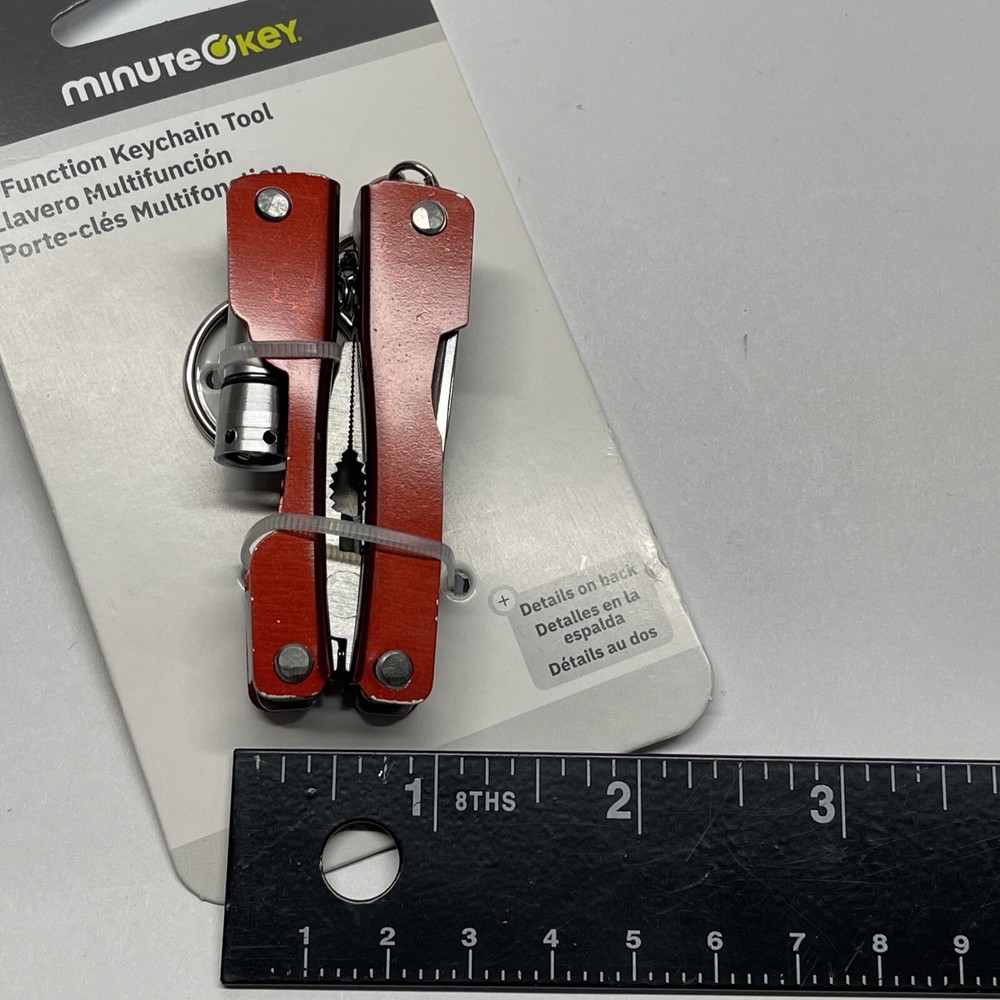 Key Chain Tool 7 Function Pliers Wire Knife Screwdriver Can Opener LED Light Red