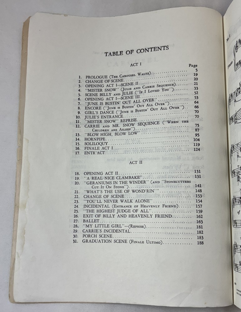Vocal Score ~ CAROUSEL ~ Rodgers & Hammerstein ~ missing back cover, has writing