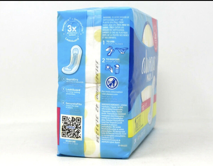 Always Maxi Pads Size 1 Regular Absorbency Unscented 24 Count