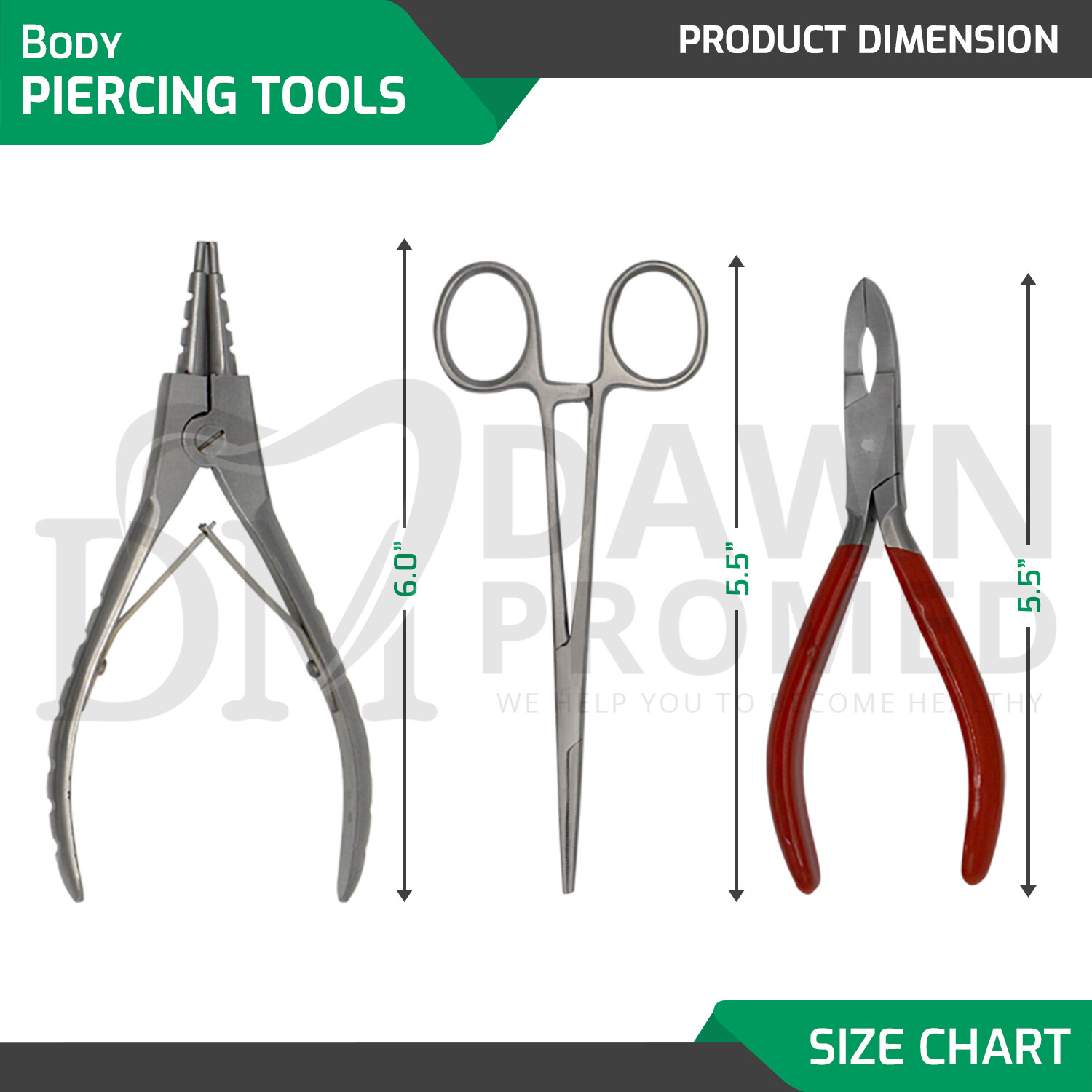 7 Body Piercing Instruments Kit Tools Penington Sponge Forceps, Skin Jewelry set