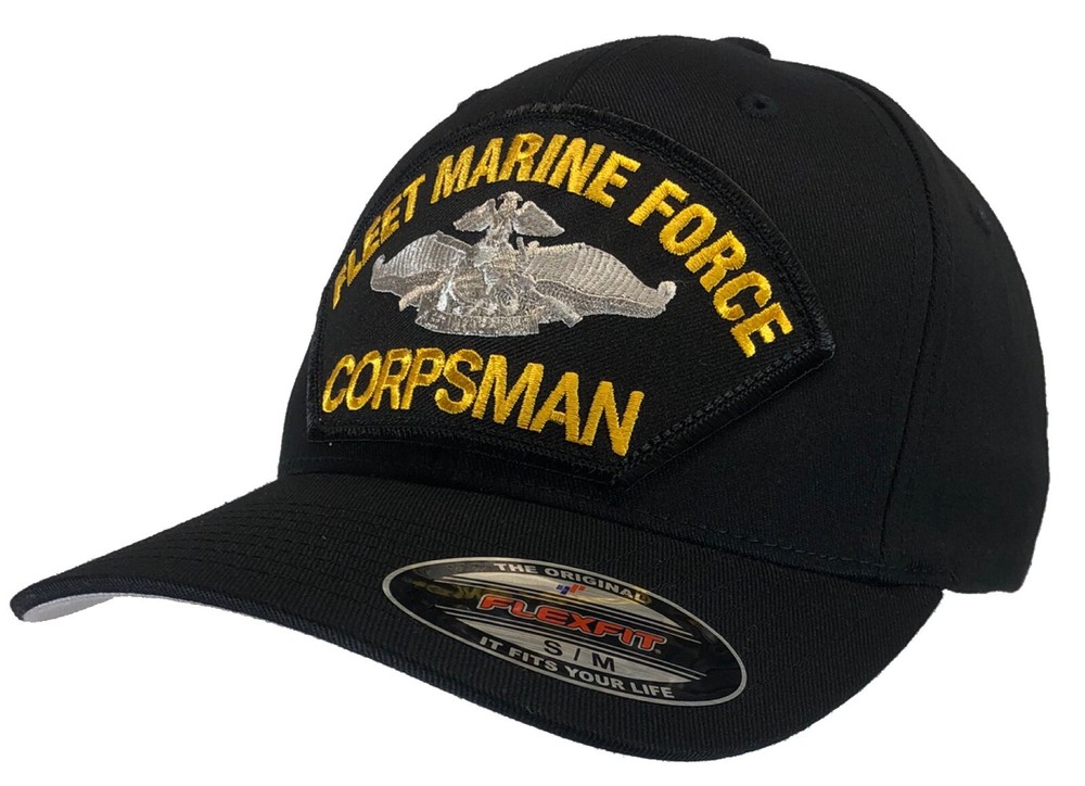 Corpsman Hat FMF War Insignia Black Flexfit (Small/Medium)