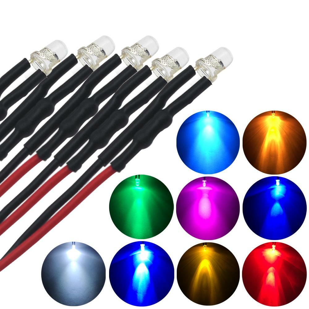 20Pcs 1.8mm 2mm 3mm 5mm 8mm 10mm Pre Wired LED DC9-12V Lights Emitting Diodes