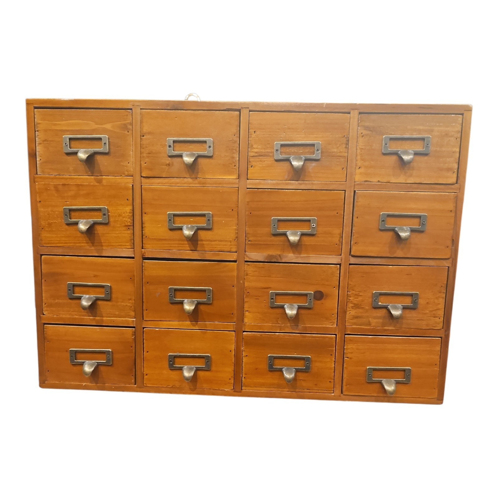 Vintage Wooden Library Card Cabinet, 16 Drawers, 4 Rows High, 4 Rows Wide