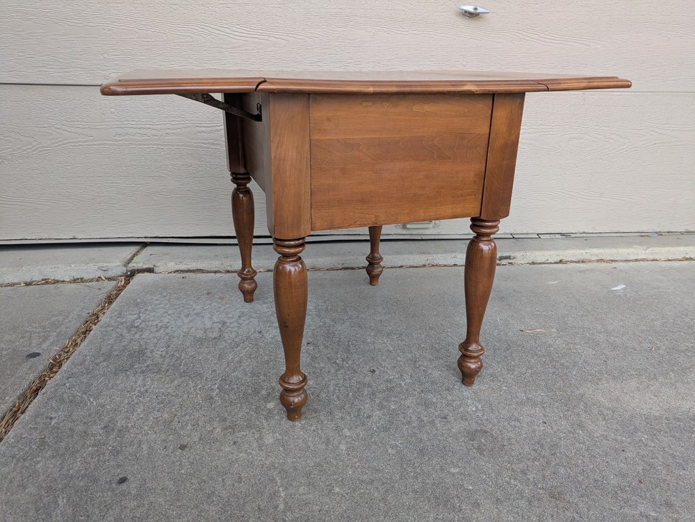Vintage Rustic Country Colonial Solid Cherry Wood Drop Leaf 2-Drawer End Table A