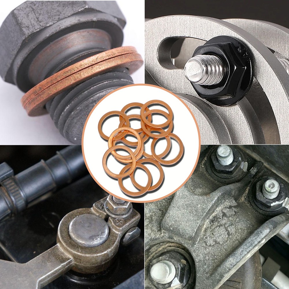 200PCS Solid Copper Crush Washer Gasket Set Flat O-Ring Seal Assortment Kits US