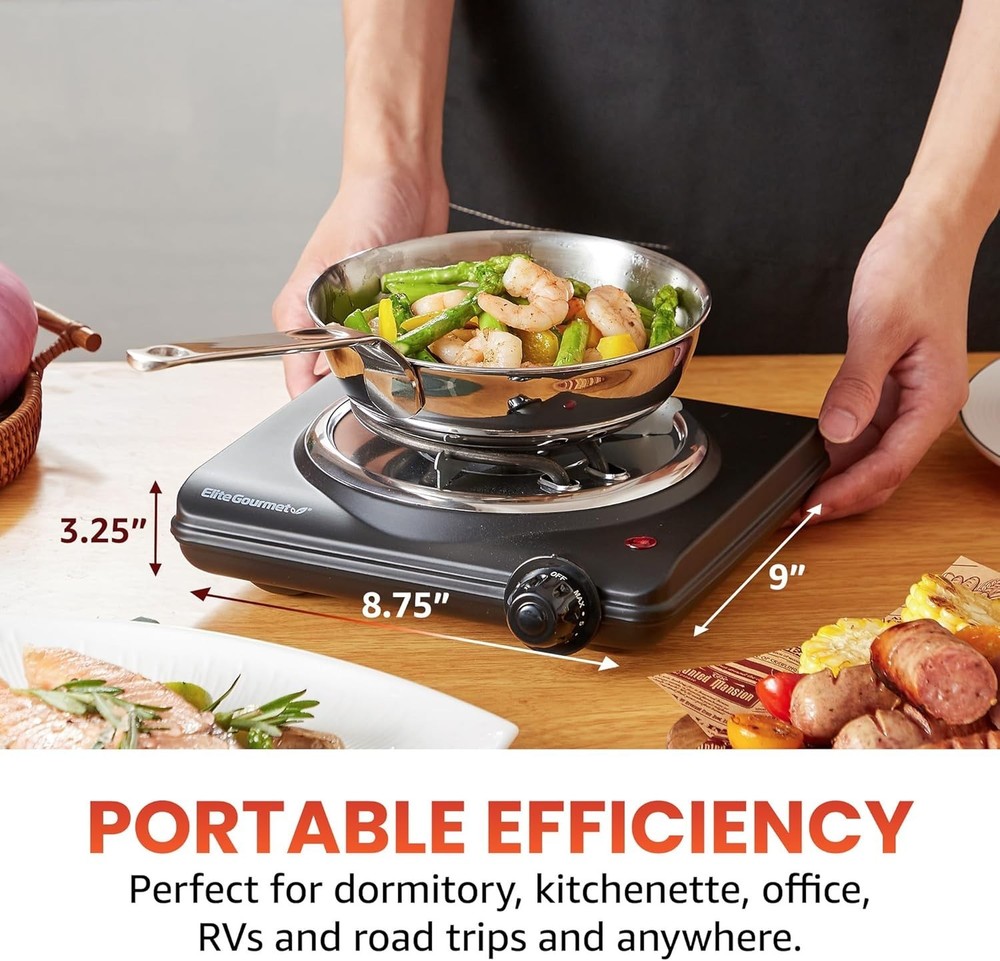 Compact Electric Hot Plate - 1000W Single Coiled Burner with Temperature Control