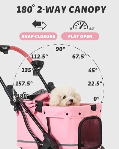 Foldable Dog Stroller for Small Medium Pets, 4-Wheel Shock Absorption, Adjustabl