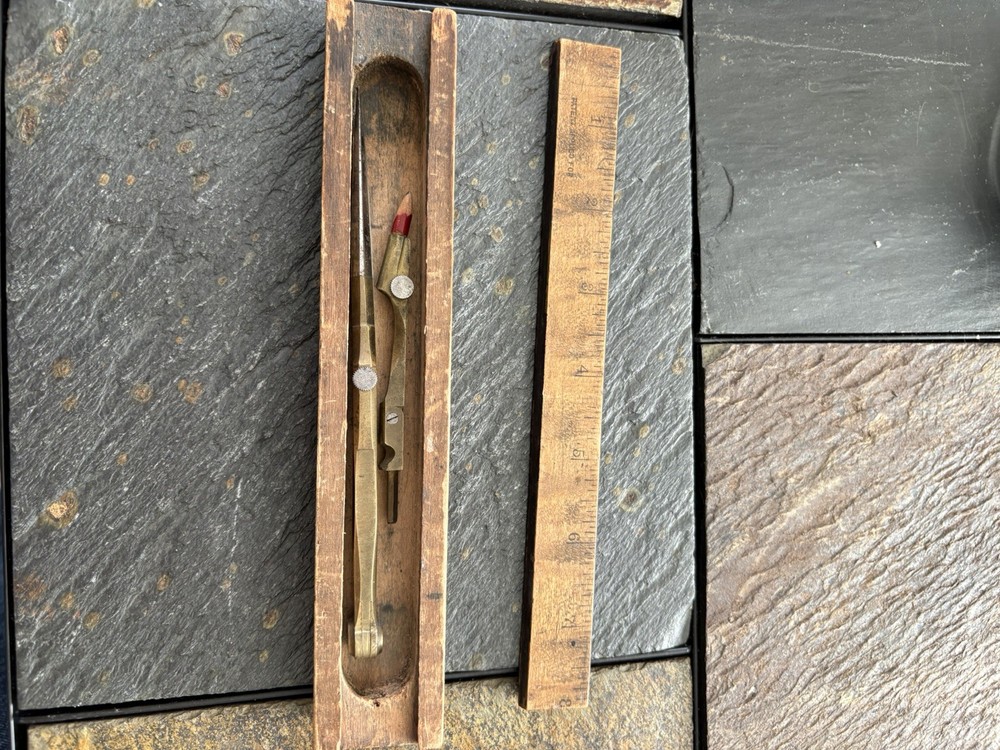 Antique Brass Compass Pencil Navigational Divider Drafting Tool Boxed