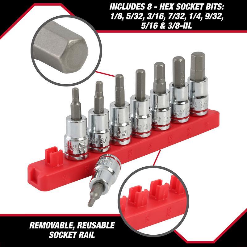 9-Piece SAE Hex Socket Set 3/8in Drive Chrome Vanadium Durable Tool Kit New