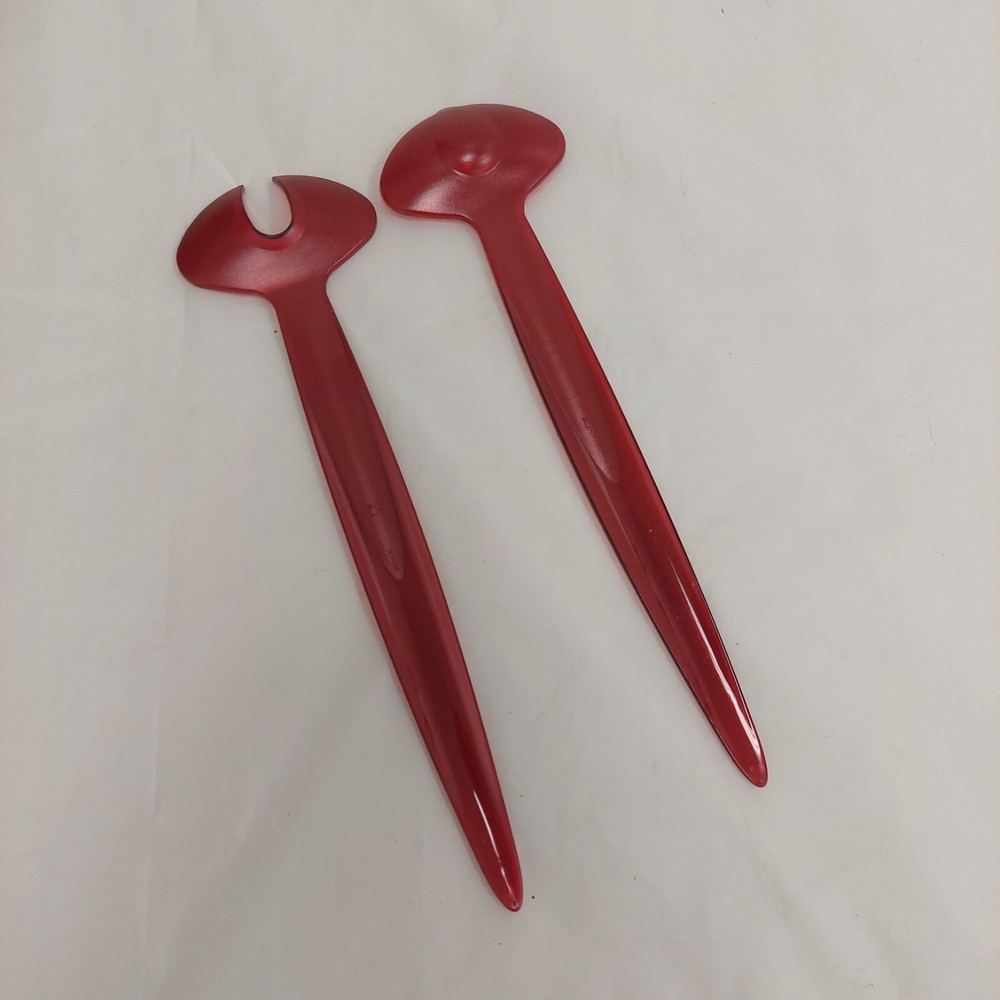 Tupperware Salad Server Set Fork Spoon Clear Red Acrylic mid century modern