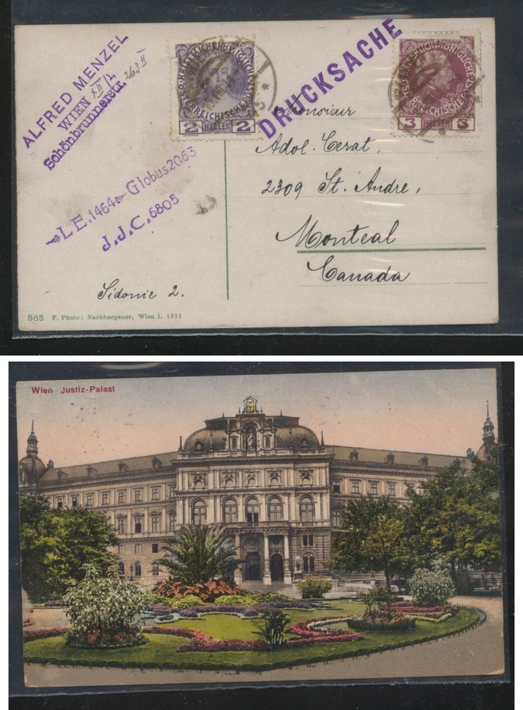 Austria nice  color  post  card  to  Canada             MS0210