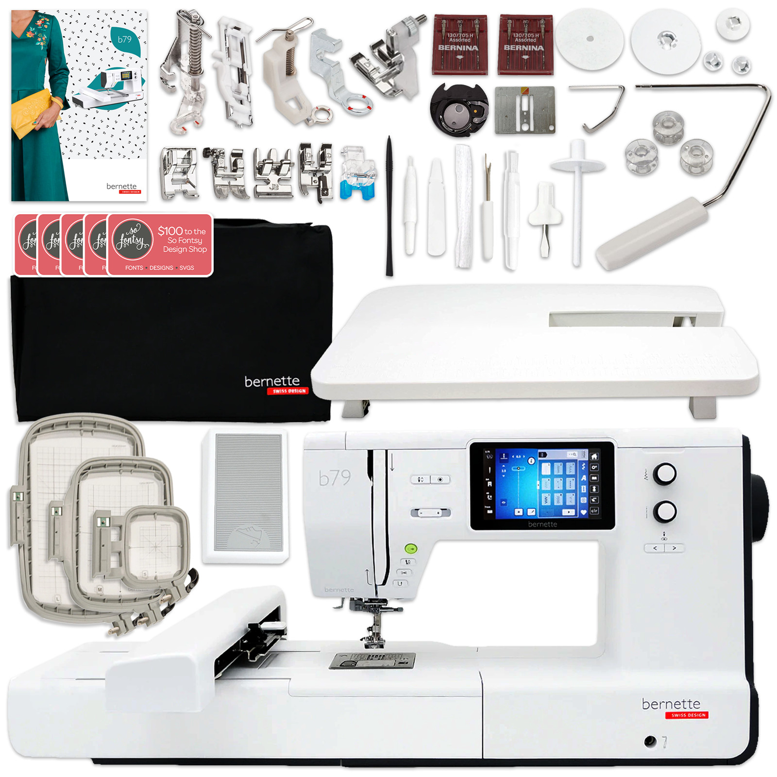 Bernette B79 Sewing & Embroidery Machine Bundle with 3 Embroidery Hoops