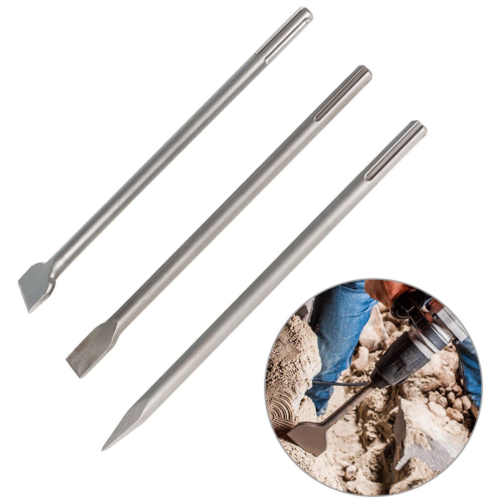 16" SDS Max Bits Set Long-Point Chisel, Scaling Chisel Flat Chisel 3 Pack