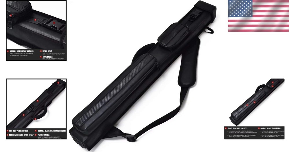Elegant 2x2 Pool Cue Carrying Case - Adjustable Strap & Spacious Pockets