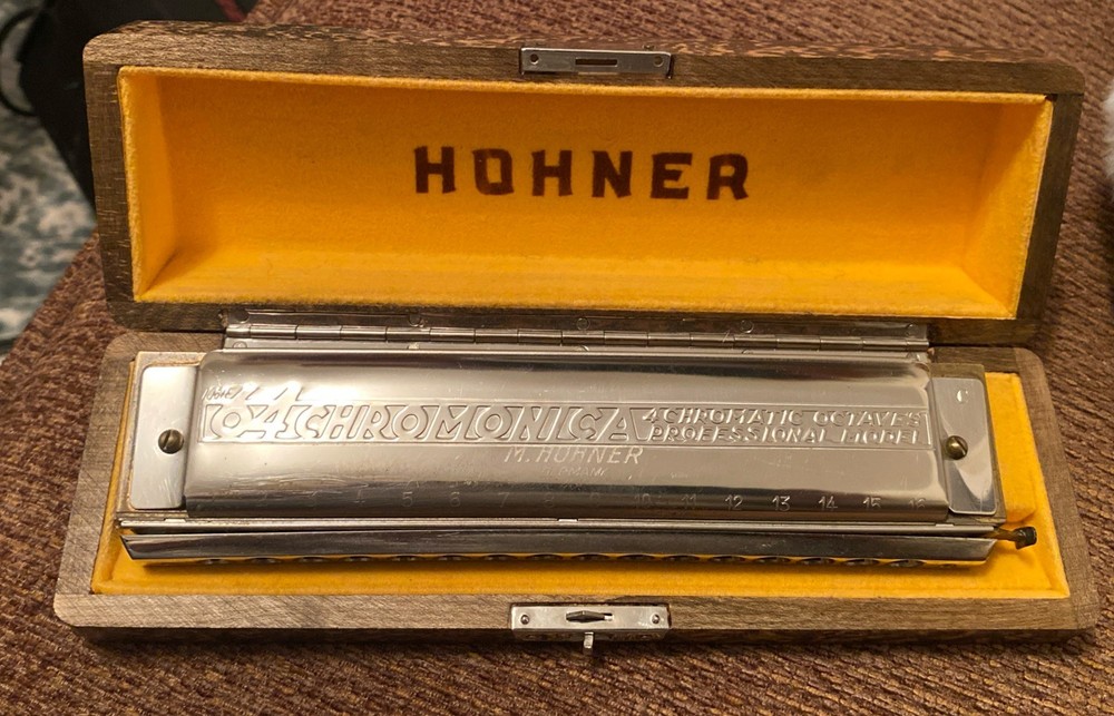 Vintage Hohner 64 Chromonica Professional Harmonica with Original Case