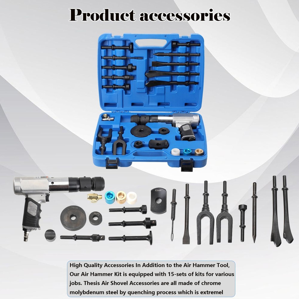 Multi-Functional Pneumatic Air Hammer Tool Set with Case & Chisel Kit Heavy Duty