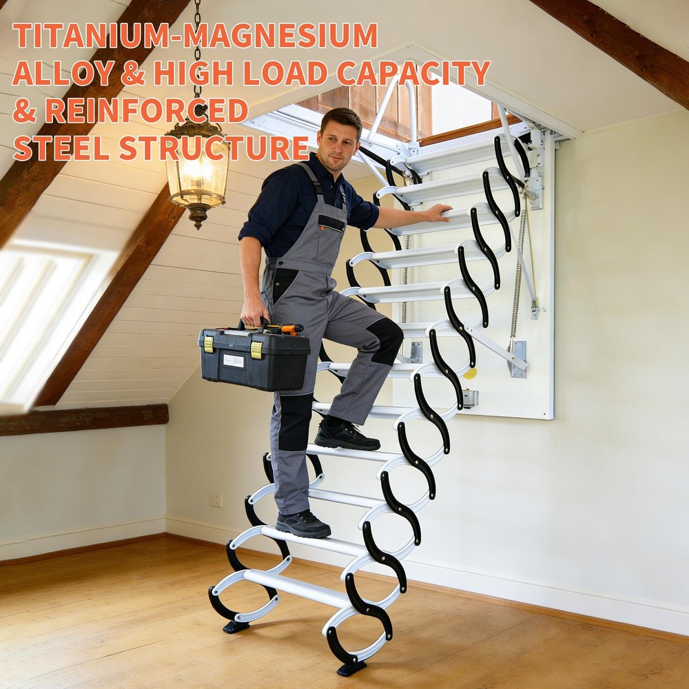 Attic Steps Pull Down 12 Steps Attic Stairs Alloy Attic Access Ladder 1100LB