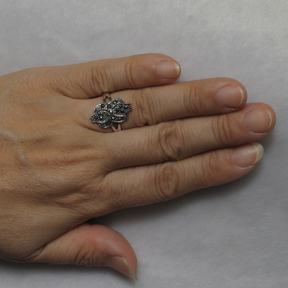 Sterling Silver Cross Flame Marcasite Ring