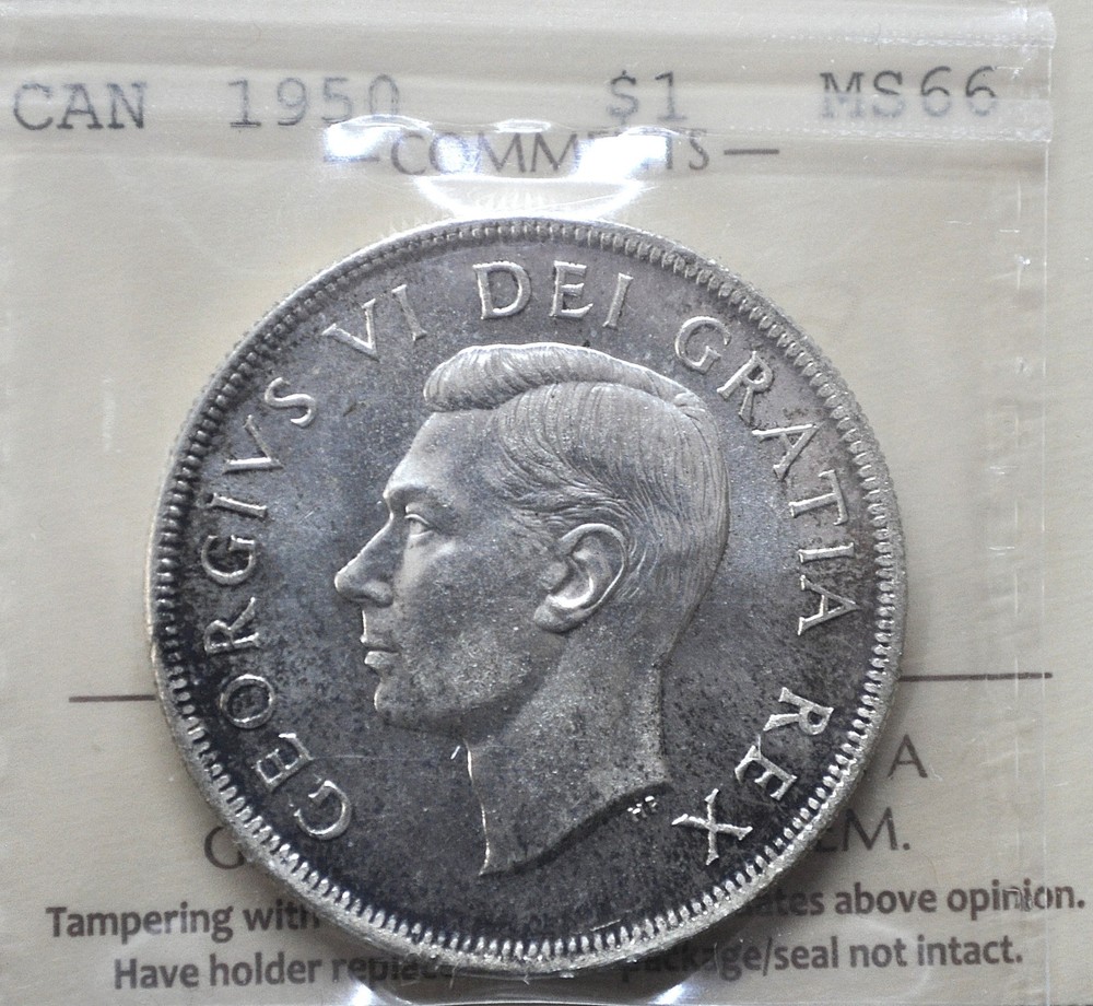 1950 Island Logs - Canada $1 Silver One Dollar ICCS graded MS-66