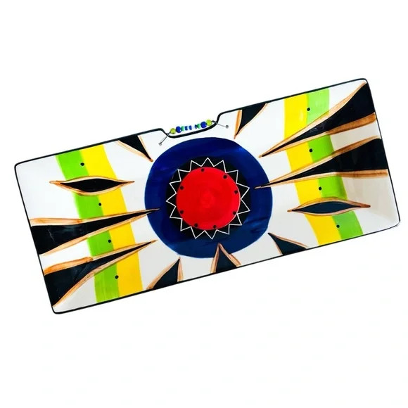 Sun Beads Geometric Ceramic Serving Tray Signed