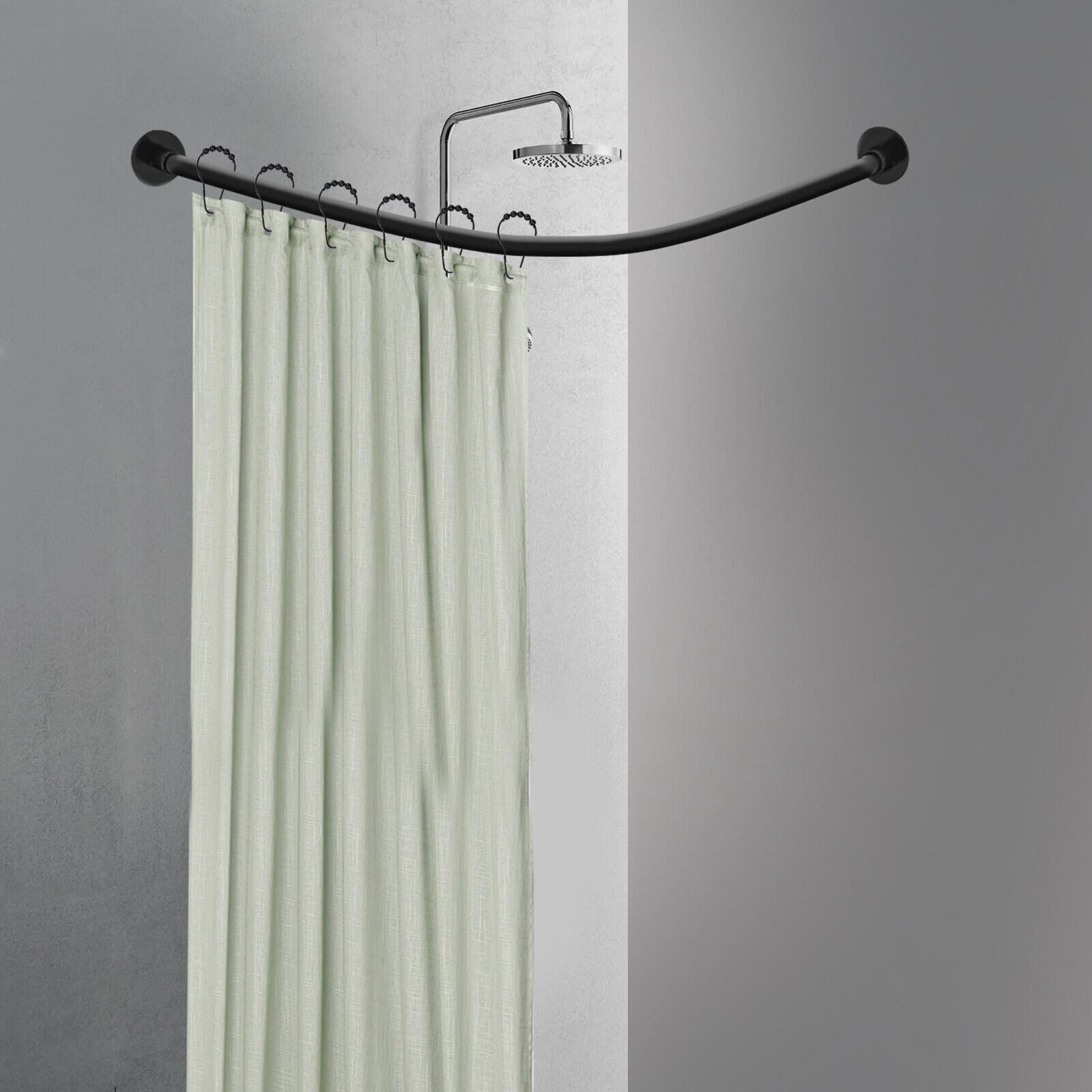 Adjustable L Shaped Shower Curtain Rod Stainless Steel Bathroom Shower Pole Rail
