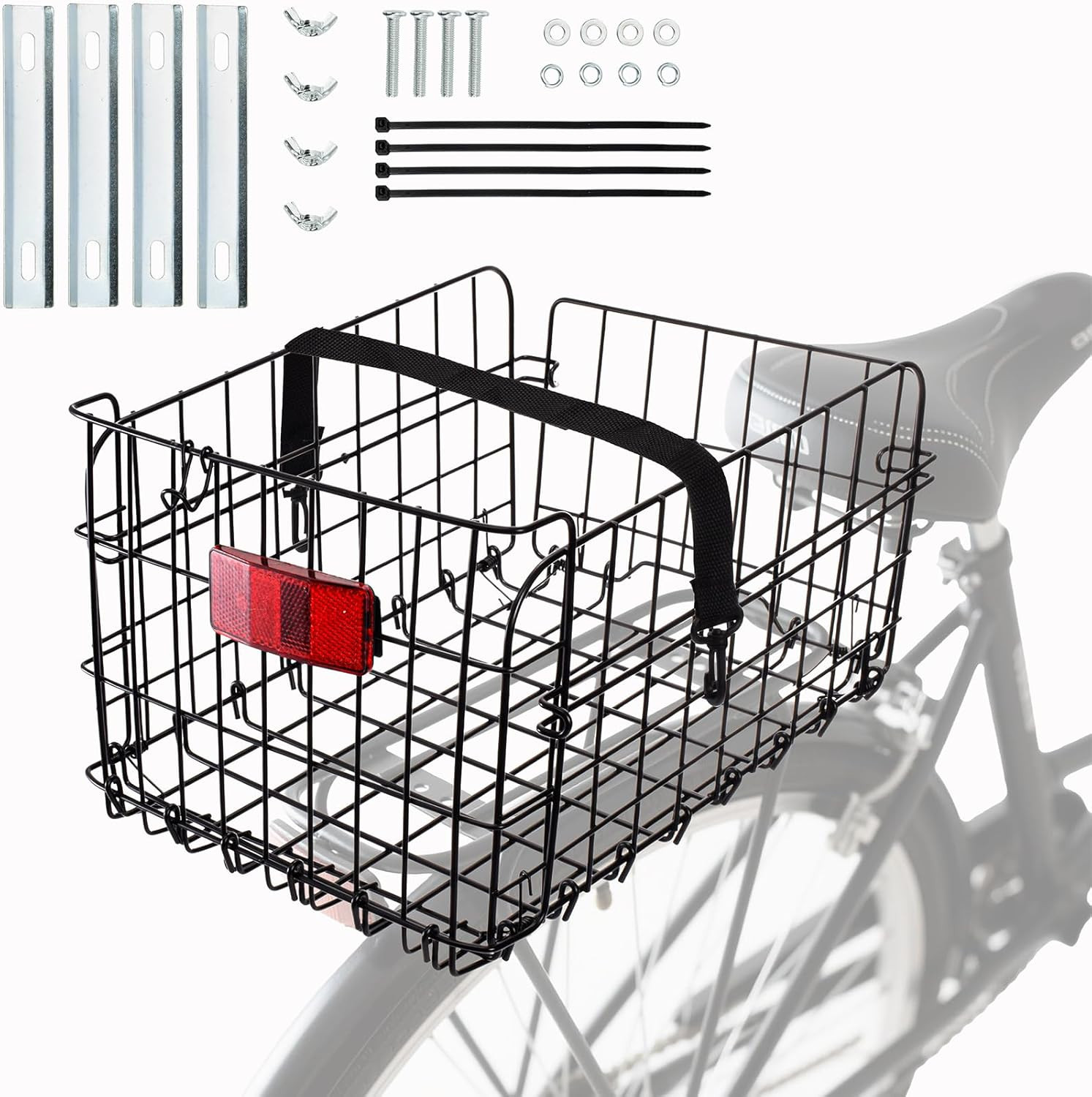 Folding Rear Bike Basket, Quickly Release Metal Wire Bicycle Basket Cargo Rack w