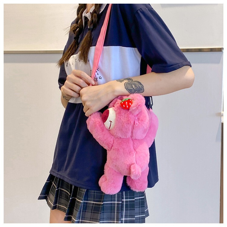 Soft Cute Strawberry Bear Plush Bag Shoulder Bag Cases Wallets Coin Purses Bags