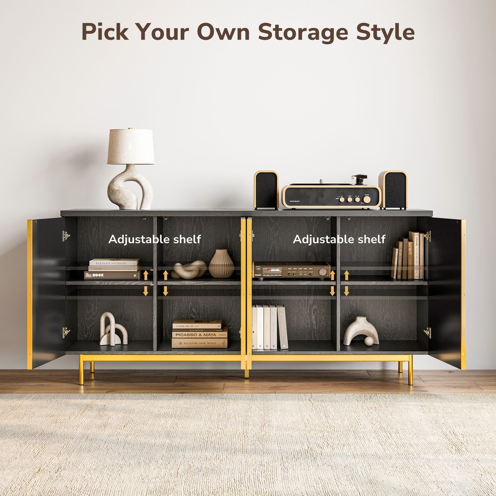 63" Sideboard Buffet Cabinet w/ 4 Doors and Adjustable Shelves