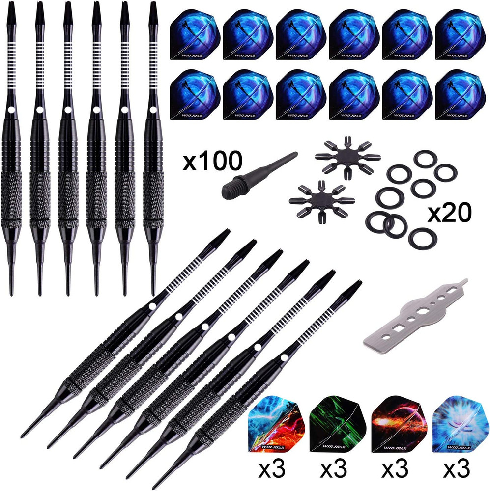 WIN.MAX Darts Plastic Tip - Soft Tip Darts Set - 12 Pcs 18 Gram with 100 Extra D
