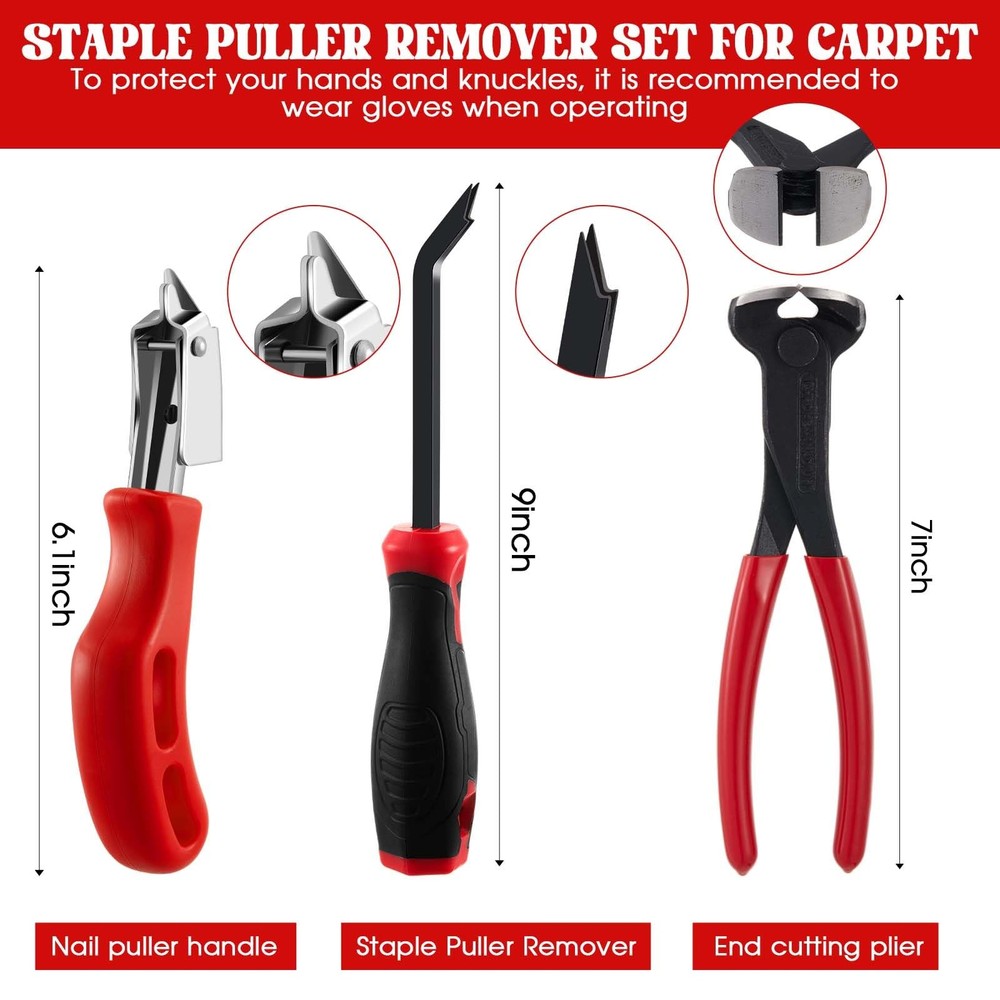 3 Pcs Upholstery Staple Tools Set Including End Cutting Plier, Staple Puller,...