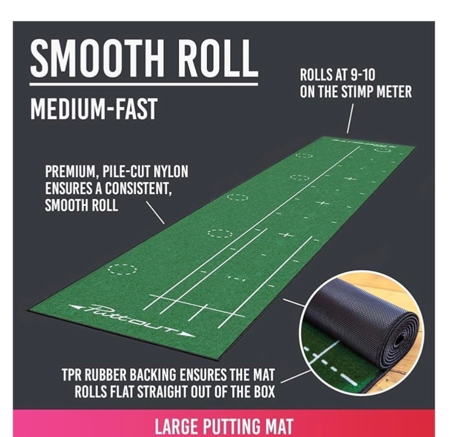 PuttOUT Large Golf Putting Mat Indoor Practice Green Alignment Training Aid