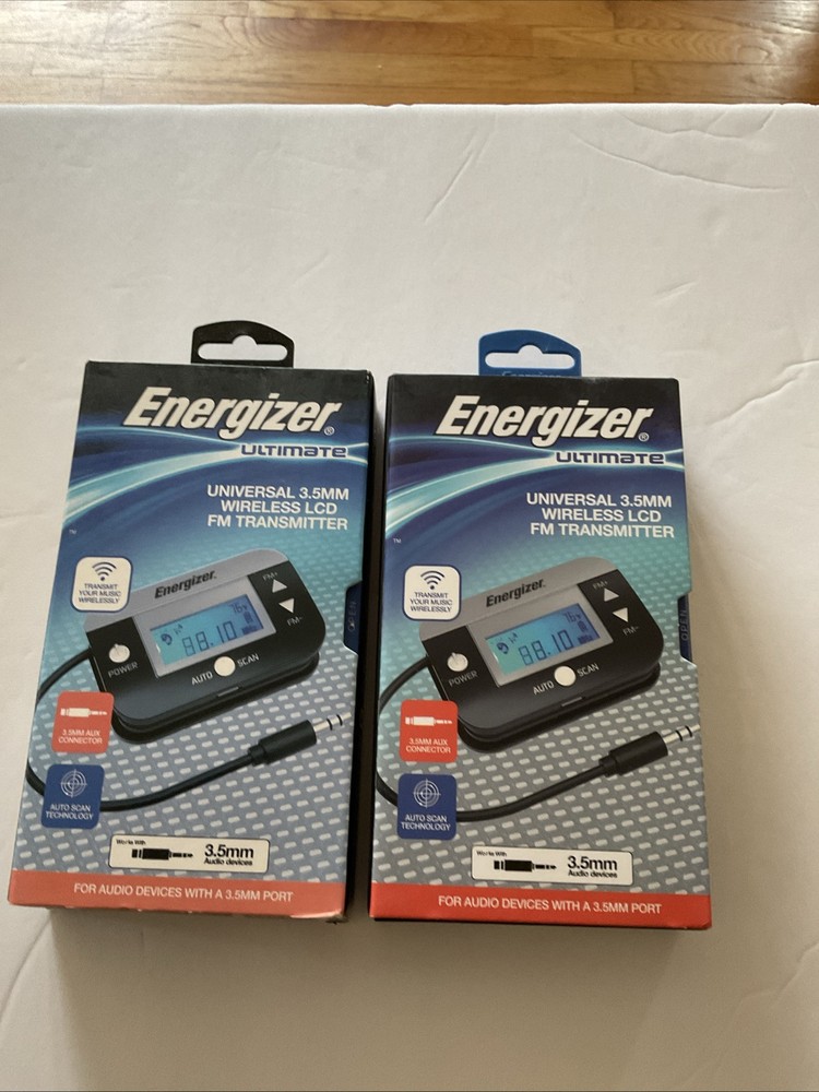 Two Energizer Ultimate Universal 3.5mm Wireless LCD FM Transmitters, Brand New