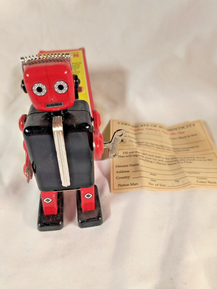 VINTAGE PROTON MAN TIN TOY ROBOT WITH BOX