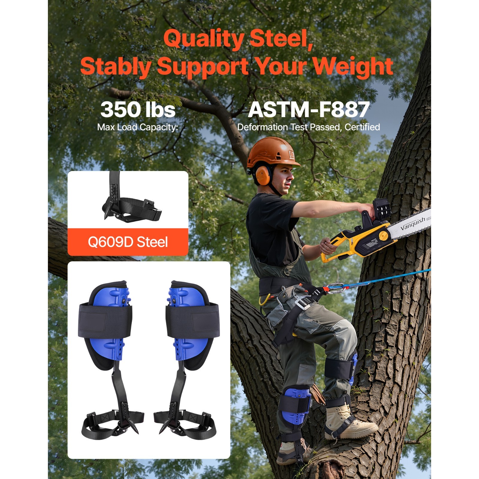 Uimoso Tree Climbing Spikes Set Climbing Spurs Steel Safety Rope Seat Harness