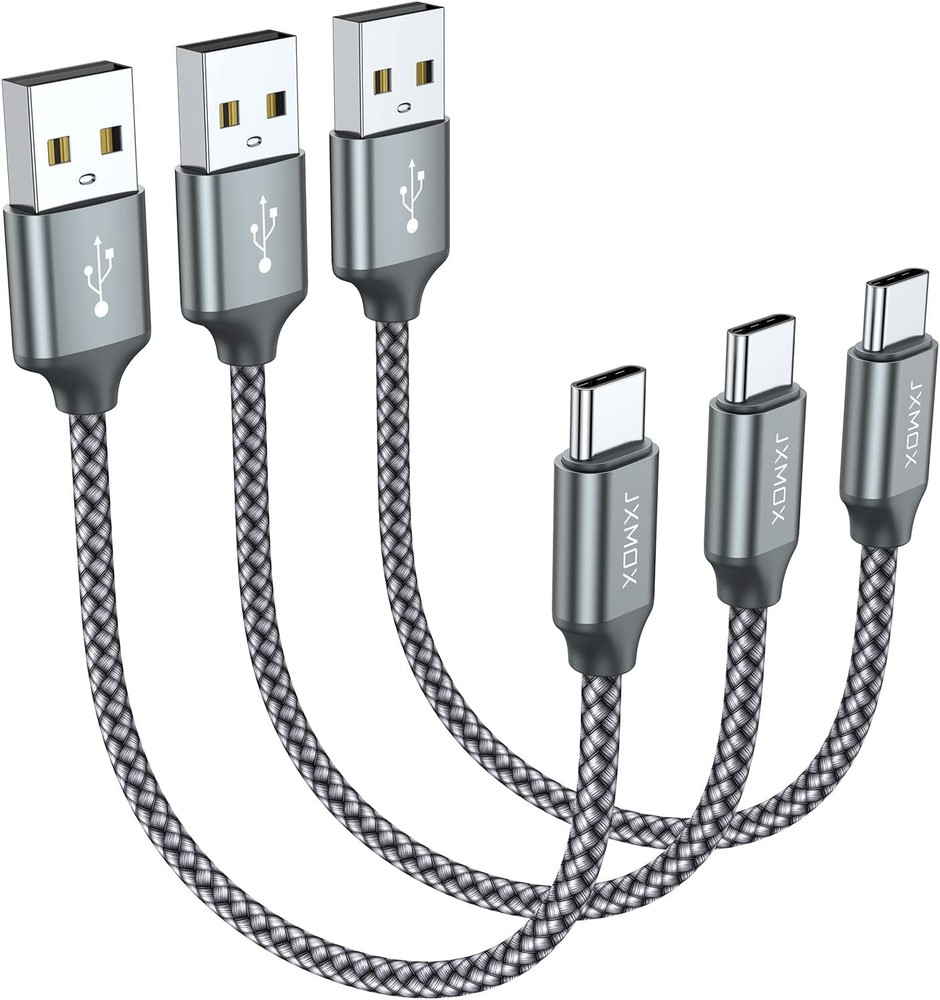 Short USB C Cable (0.5ft 3-Pack), A to Type-C Charger 0.5ft, Grey