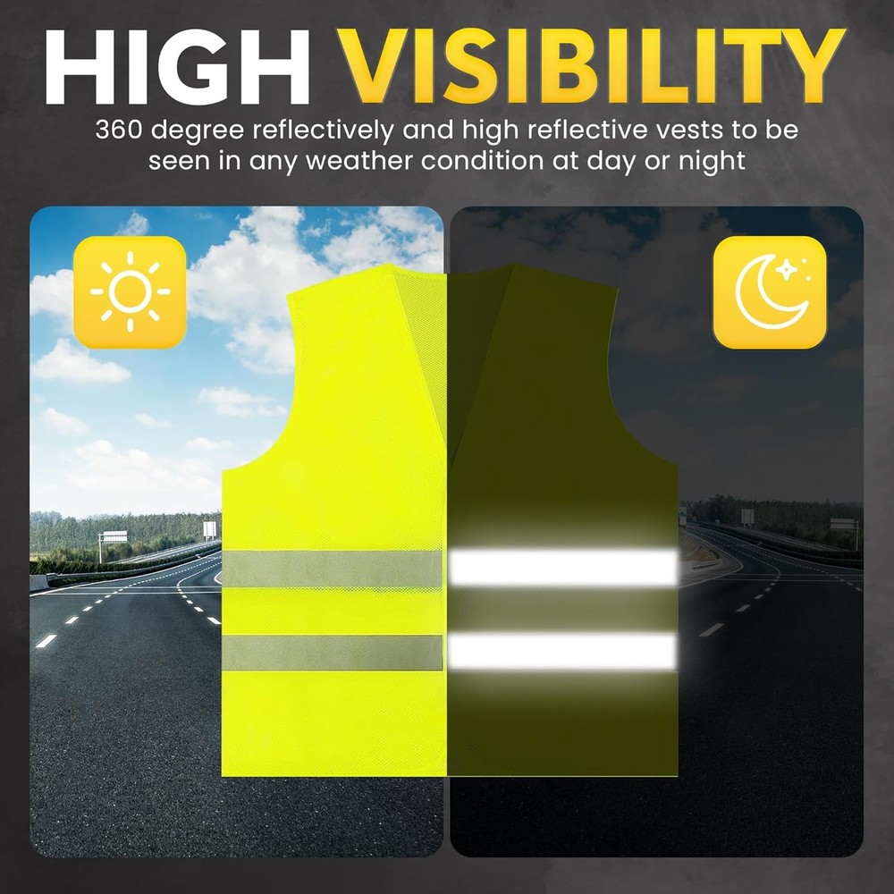 PeerBasics Safety Vests 10 Pack Yellow High Visibility Reflective Mesh