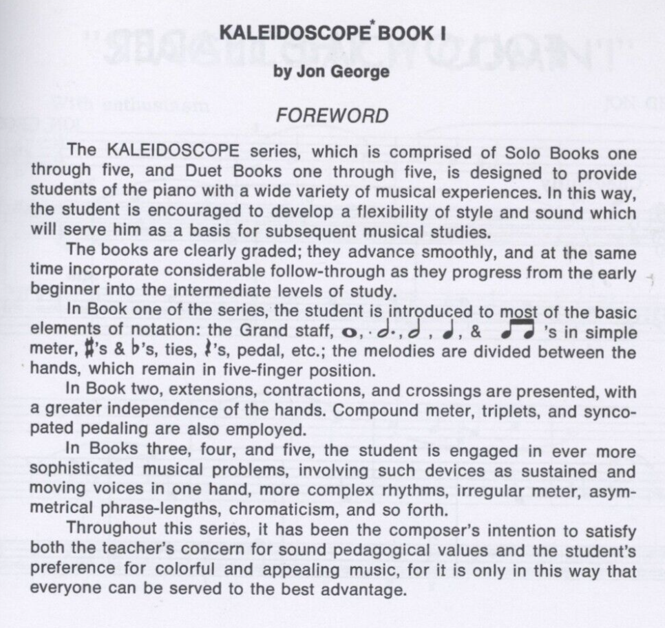 Kaleidoscope Solos Piano Book 1 George 1973 Basic Notation March Lullaby