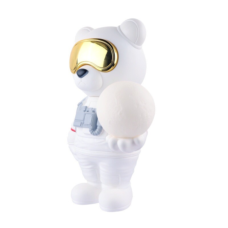 Astronaut Bear Holding Moon White LED Night Light Bluetooth Speaker Portable EUC